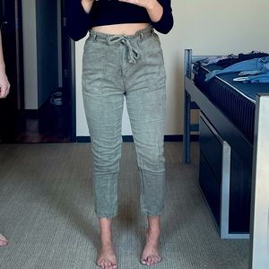 Army Green Linen Tie Pants